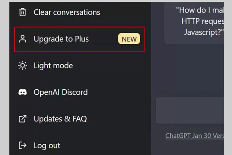 Bước 1: Chọn Upgrade to Plus trên tài khoản Chat GPT