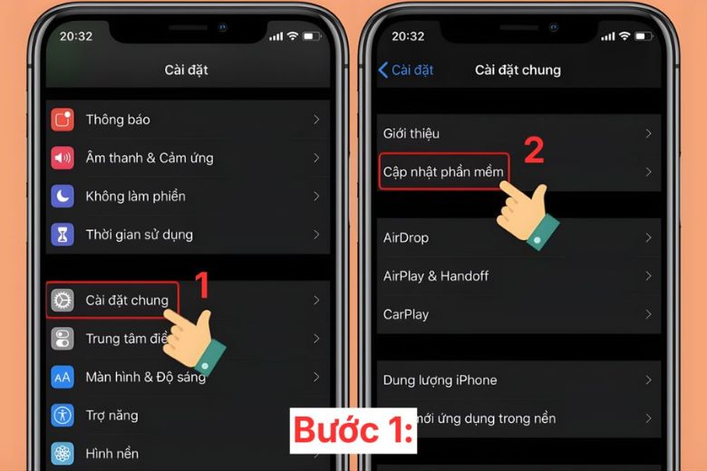 Bước 1: Nhấn vào Cập nhật phần mềm