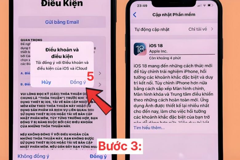 Bước 3: Đồng ý với các điều khoản và chờ hệ thống hoàn tất quá trình cập nhật iOS