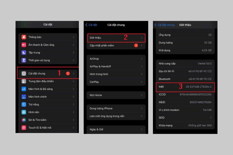 Bước 2: Bạn hãy tìm và sao chép số IMEI nhé. 