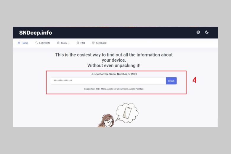 Bước 4: Nhập số Seri đã sao chép vào ô Serial Number or IMEI.