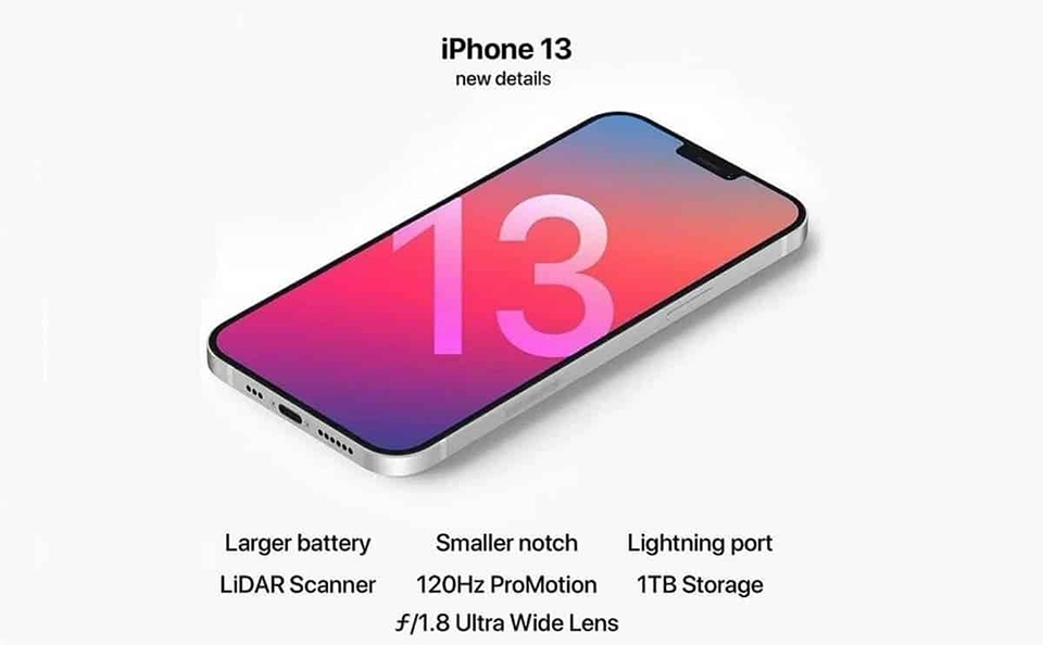 iPhone 13 lộ ảnh render: Thiết kế vuông vức, viền bezel siêu mỏng và notch tai thỏ nhỏ gọn hơn,