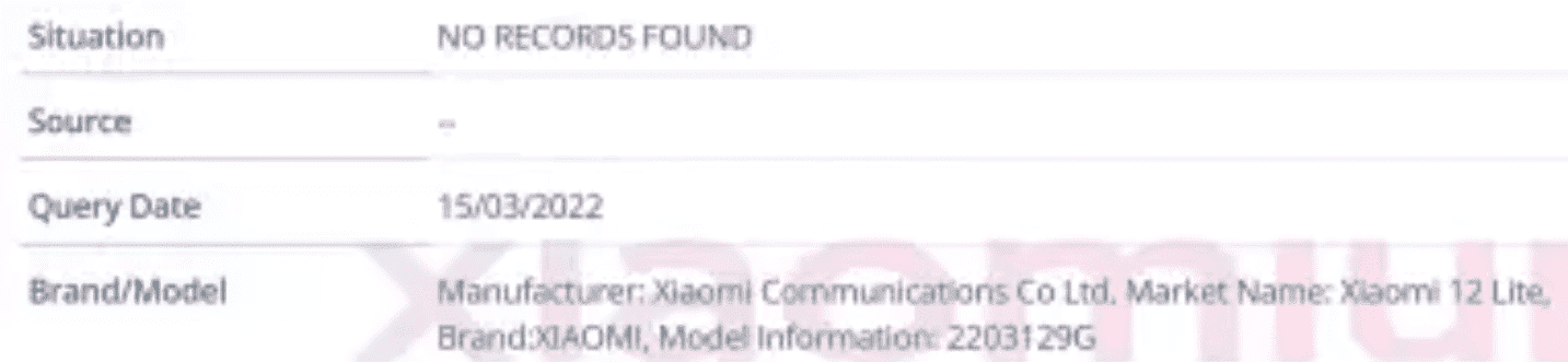 Xiaomi Mi 12 Lite xuất hiện trên IMEI