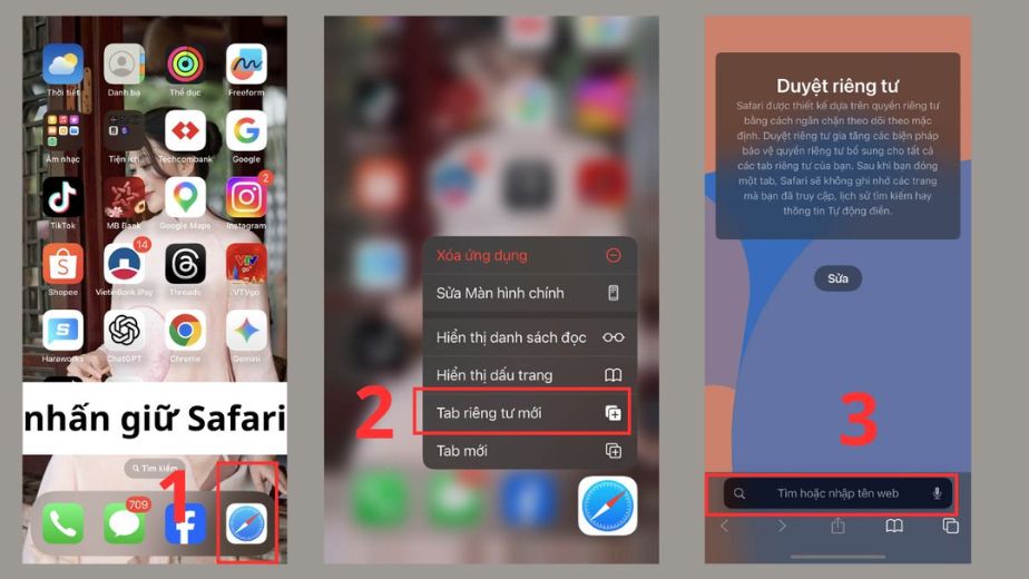 Cách mở tab ẩn danh trên iPhone bằng Safari từ màn hình chính 