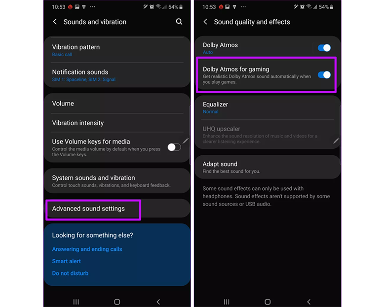 Samsung Note 10 thiết lập Dolby Atmos