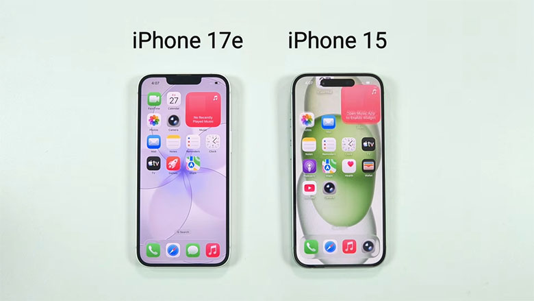 Cả hai điện thoại iPhone 17e và iPhone 15 đều sử dụng tấm nền Super Retina XDR OLED 6,1 inch