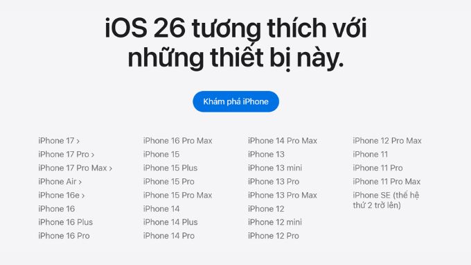 iOS 26 hỗ trợ máy nào?