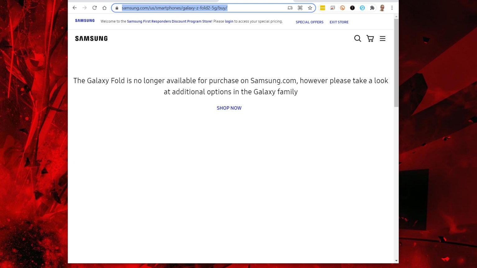 Samsung Galaxy Z Fold 2 không còn trên trang web bán hàng Samsung