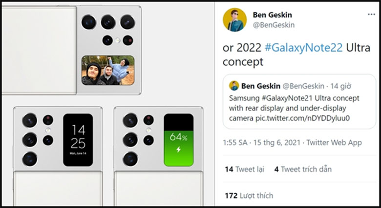 Mê mẫn trước concept Galaxy Note 21 Ultra với màn hình phụ phía sau