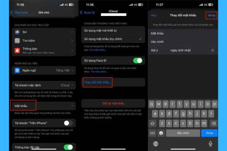 Cách thay đổi hoặc đặt lại mật khẩu ghi chú