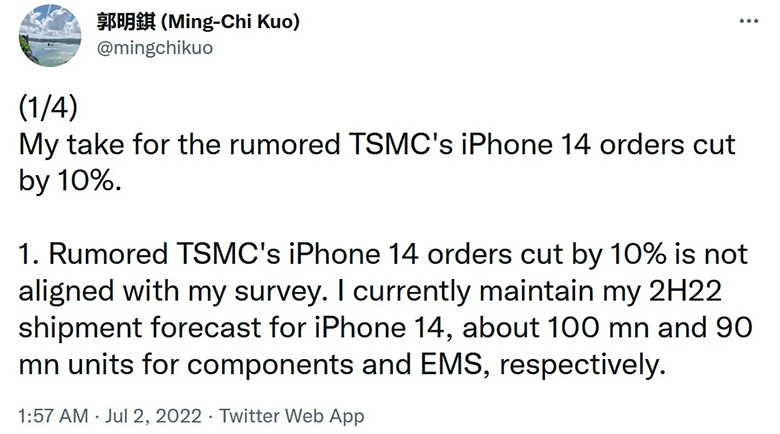 Tin đồn cắt giảm 10% đơn đặt hàng iPhone 14 đã bị bác bỏ?
