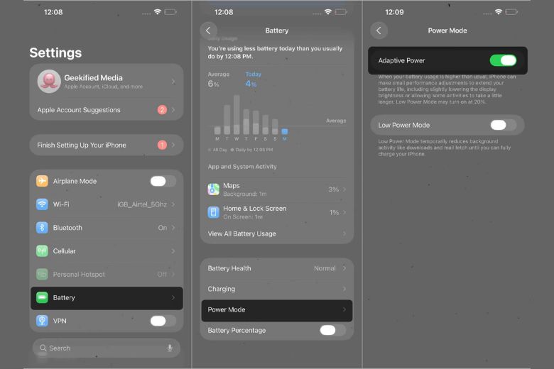 Cách bật Adaptive Power trên iOS 26