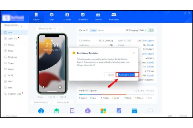 Kiểm tra pin iPhone đã bị thay chưa qua 3uTools 