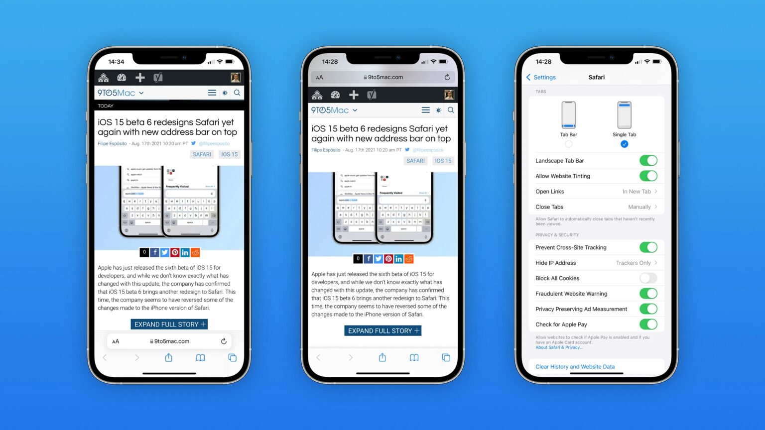 Safari trên bản cập nhật iOS 15 vừa phát hành