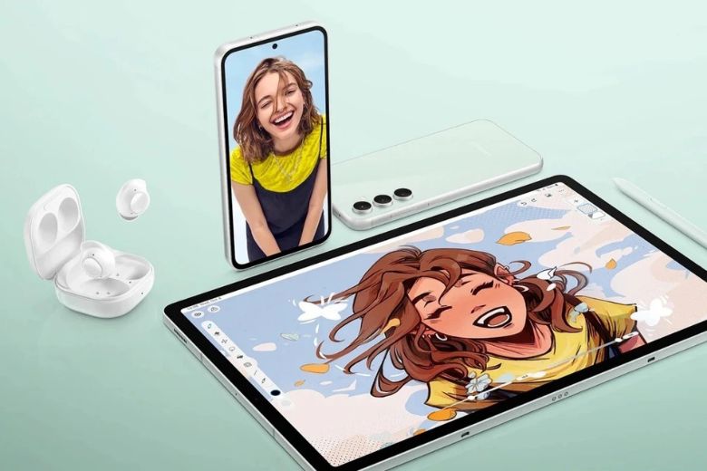 Hình ảnh quảng cáo bộ ba Galaxy S23 FE, Tab S9 FE và Buds FE được đăng tải trên trang chủ của Samsung