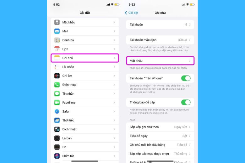 Cách đặt mật khẩu ứng dụng Notes (Ghi chú)