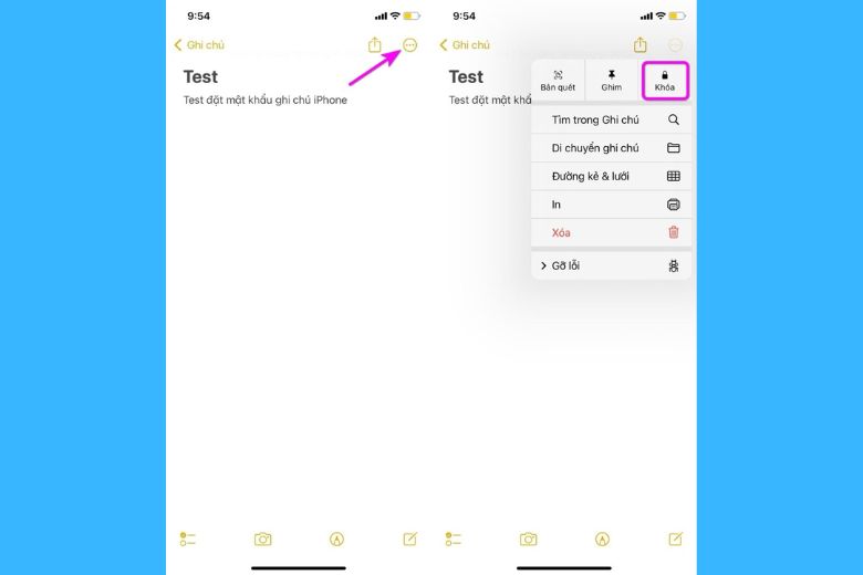 Khóa ghi chú trực tiếp trong ứng dụng Notes