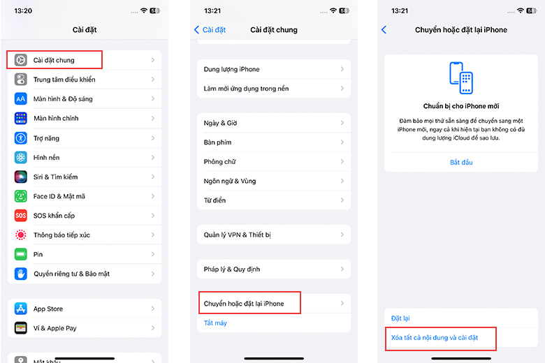 Thao tác cài đặt lại tất cả cho iPhone 13 Pro Max