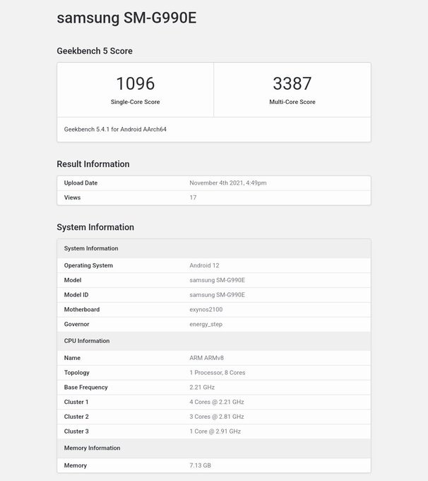 Galaxy S21 FE xuất hiện trên Geekbench