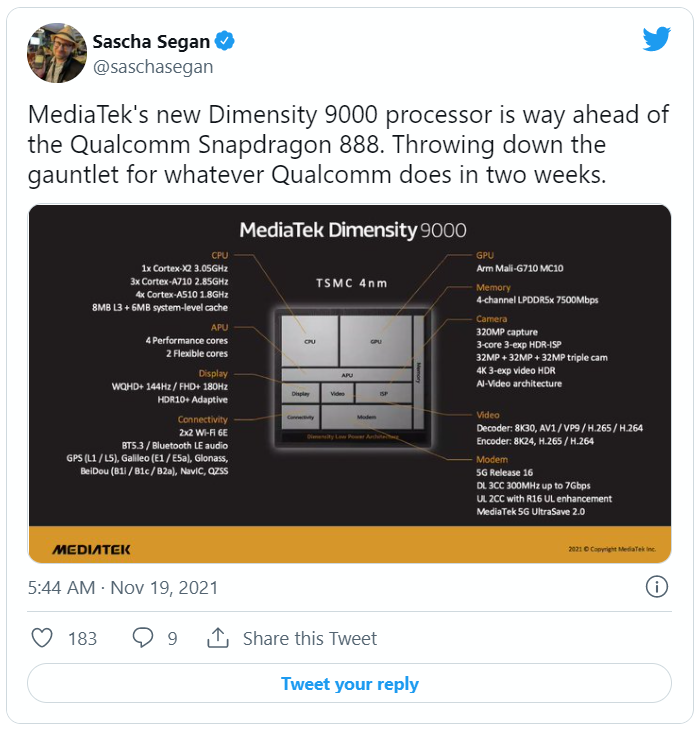 Chip Dimensity 9000 của MediaTek có thể sánh ngang với A15 Bionic của iPhone 13