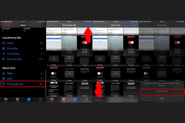 Các bước xóa hình ảnh trên iPhone.