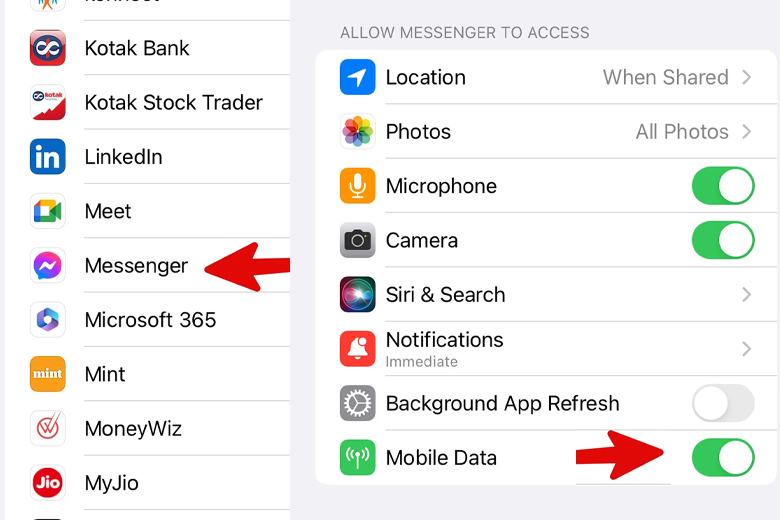Bật quyền truy cập dữ liệu 