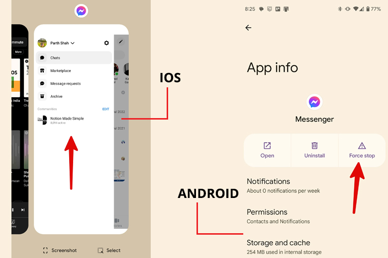 Buộc đóng ứng dụng Facebook Messenger trên IOS và Android