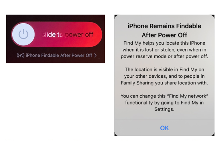 Thông báo tính năng tìm kiếm sau khi tắt nguồn iPhone