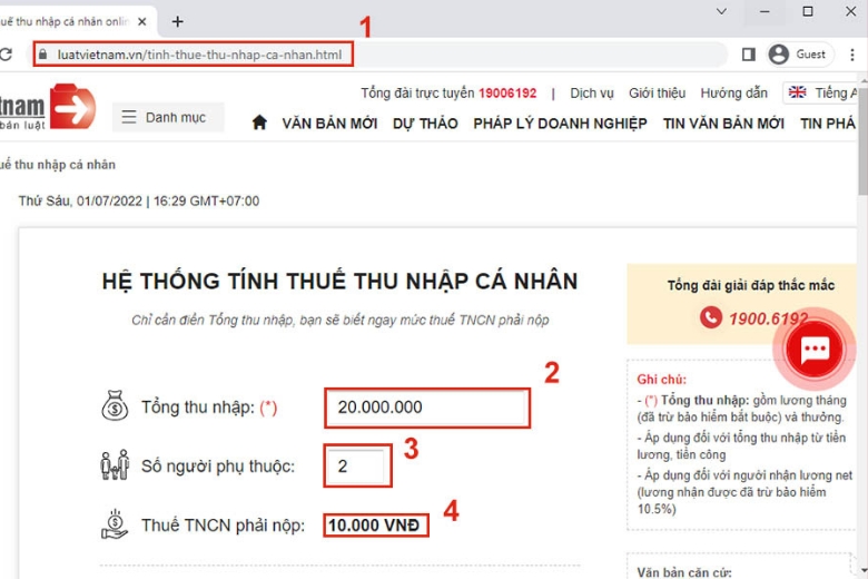 Hướng dẫn chi tiết sử dụng công cụ Luatvietnam tính thuế TNCN.