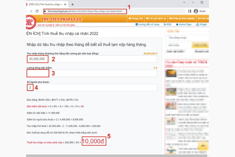 Hướng dẫn chi tiết sử dụng công cụ Thuvienphapluat tính thuế TNCN.
