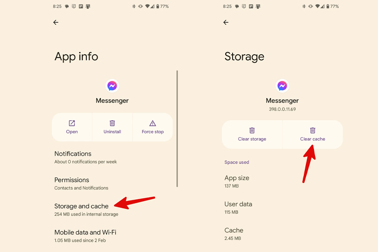 Xóa bộ nhớ đệm Facebook Messenger
